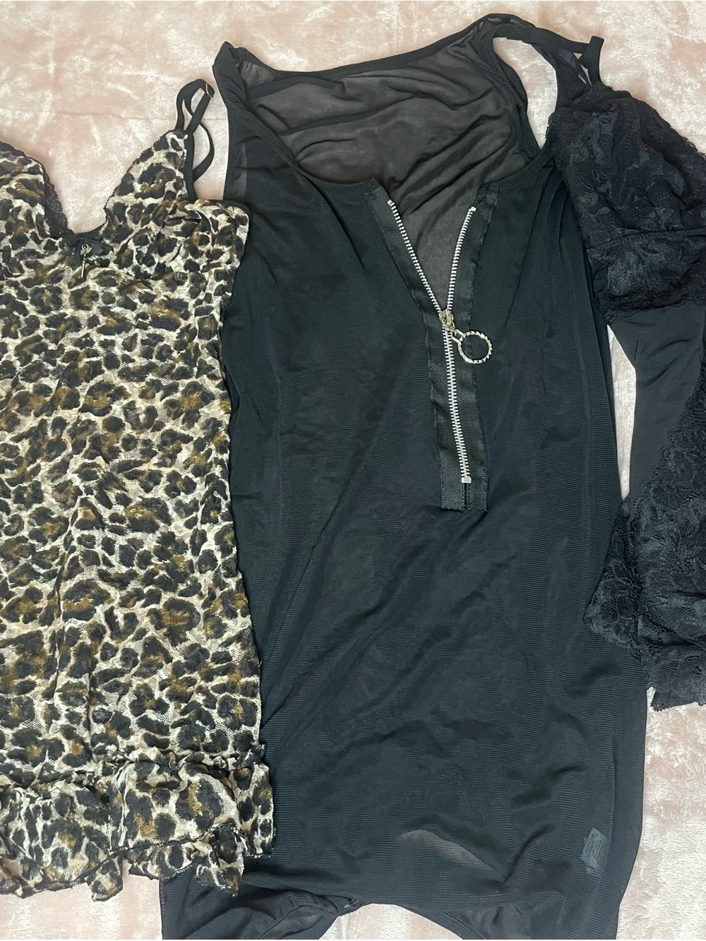 Three pieces of lingerie or bathing suit cover ups